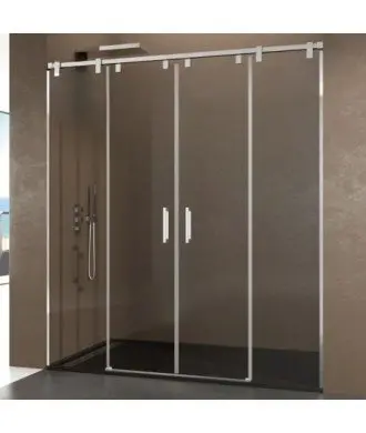 Paroi de douche frontal en acier avec 2 portes fixes et 2 portes coulissantes Futura GME en Melonbath | Écrans de salle de bains | Offres