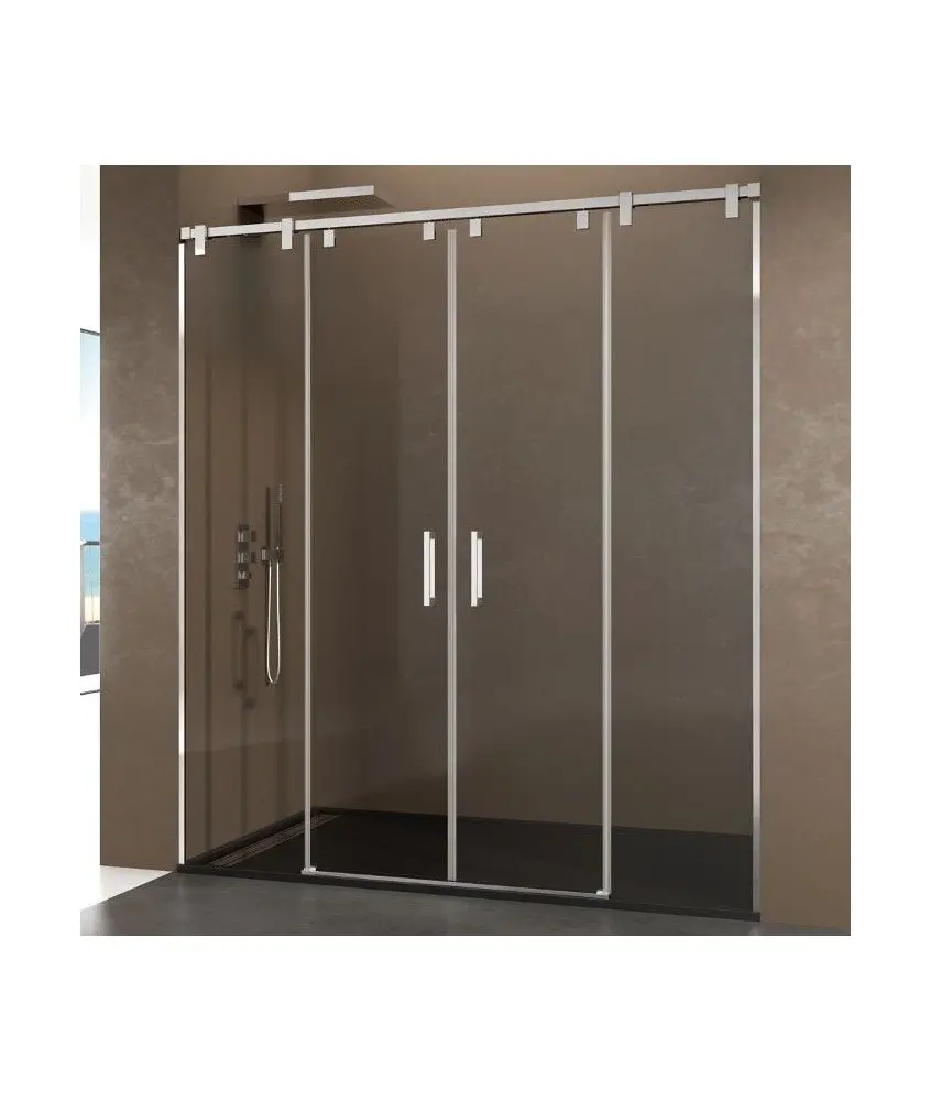 Paroi de douche frontal en acier avec 2 portes fixes et 2 portes coulissantes Futura GME en Melonbath | Écrans de salle de bains | Offres