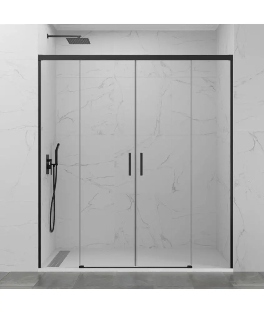 Paroi de douche frontal noir avec 2 fixes et 2 coulissants Basic Paroi de douche frontal noir avec 2 fixes et 2 coulissants Basic GME en Melonbath | Écrans de salle de bains | Offres