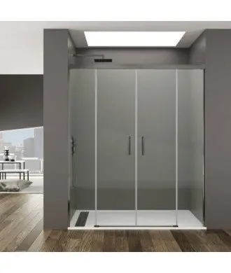 Paroi de douche avant basique en titane avec 2 panneaux fixes et 2 panneaux coulissants