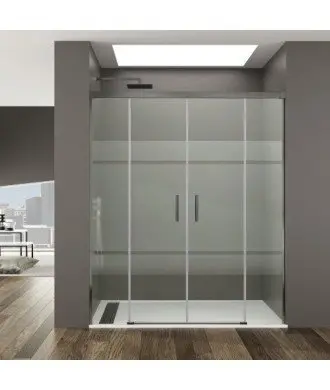 Paroi de douche avant basique en titane avec 2 panneaux fixes et 2 panneaux coulissants