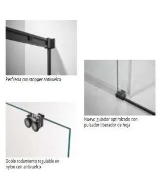 Paroi de douche avant basique en titane avec 2 panneaux fixes et 2 panneaux coulissants