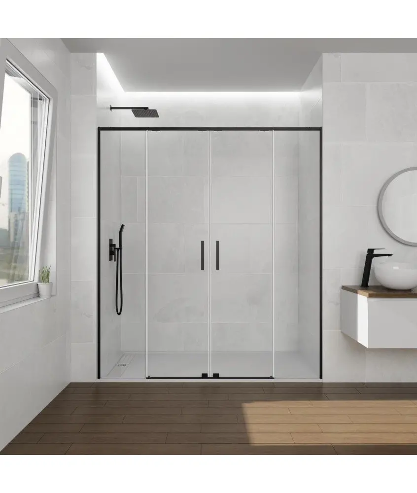 Paroi de douche avant en noir mat 2 fixes et 2 coulissants Twenty Paroi de douche avant en noir mat 2 fixes et 2 coulissants Twenty GME en Melonbath | Écrans de salle de bains | Offres