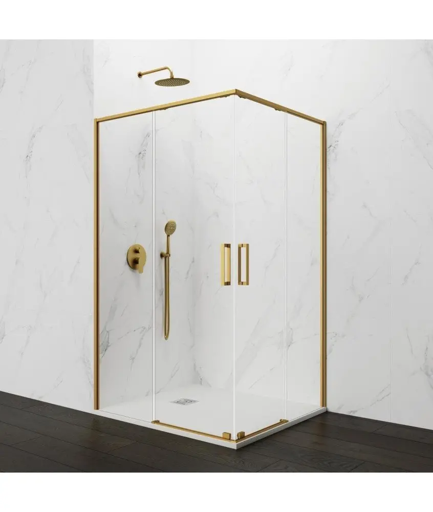Paroi de douche d'angle coulissant en or brossé Twenty GME en Melonbath | Écrans de salle de bains | Offres