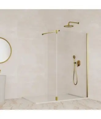 Paroi de douche fixe en or brossé et Paroi de douche pliant GME en Melonbath | Écrans de salle de bains | Offres