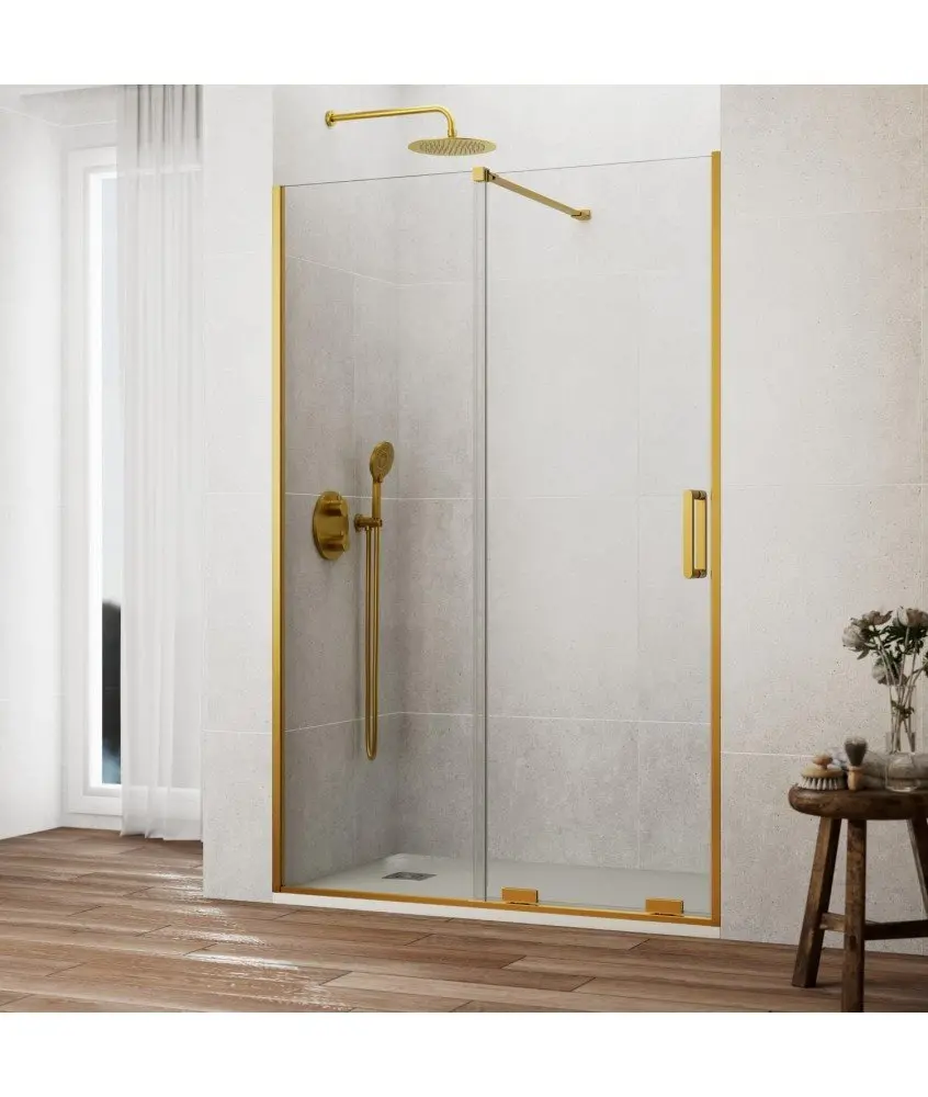 Paroi de douche frontal en or brossé 1 fixe et 1 coulissant Kenna GME en Melonbath | Écrans de salle de bains | Offres