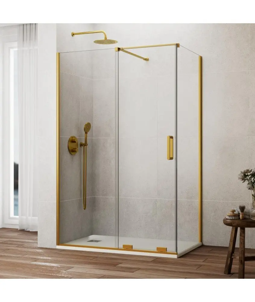 Paroi de douche coulissant rectangulaire Kenna en or brossé Paroi de douche coulissant rectangulaire Kenna en or brossé GME en Melonbath | Écrans de salle de bains | Offres
