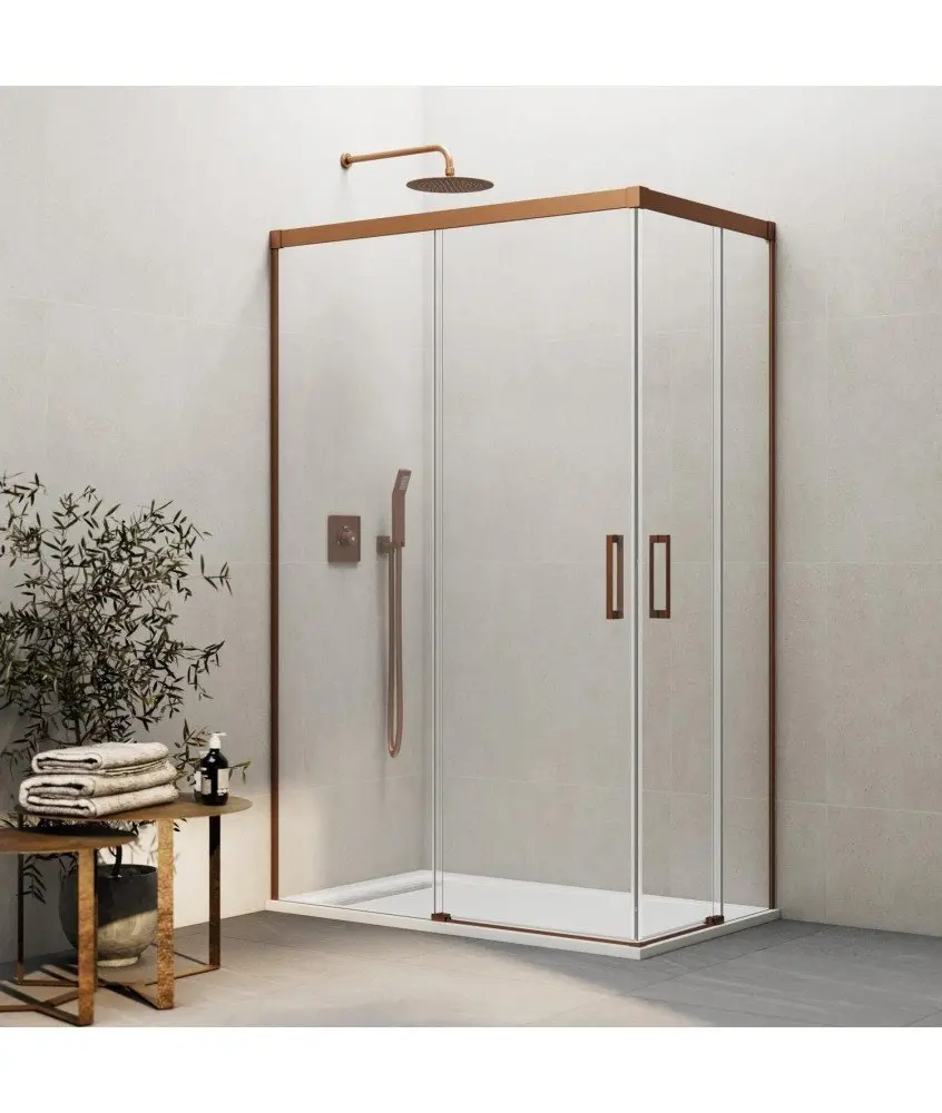 Paroi de douche d'angle basique en cuivre avec 2 fixes et 2 coulissants Basic GME en Melonbath | Écrans de salle de bains | Offres