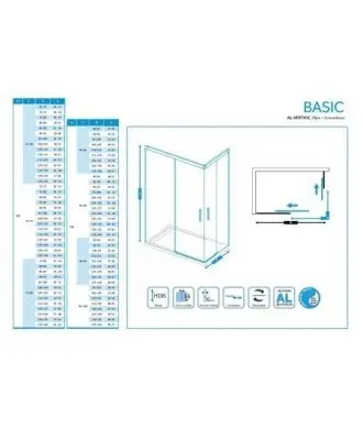 Paroi de douche d'angle basique en cuivre avec 2 fixes et 2 coulissants Basic