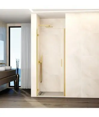 Paroi de douche à une porte battante et charnières en or brossé Glass
