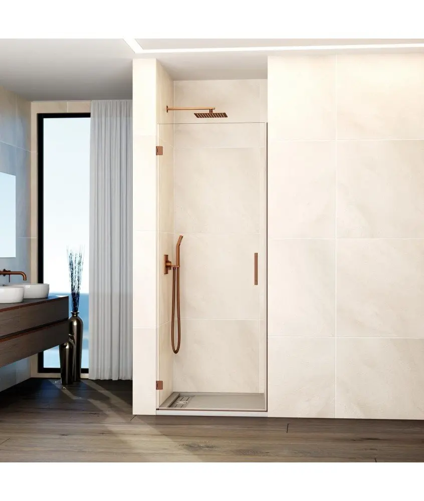 Paroi de douche 1 porte avec charnières murales en cuivre Glass Paroi de douche 1 porte avec charnières murales en cuivre Glass GME en Melonbath | Écrans de salle de bains | Offres