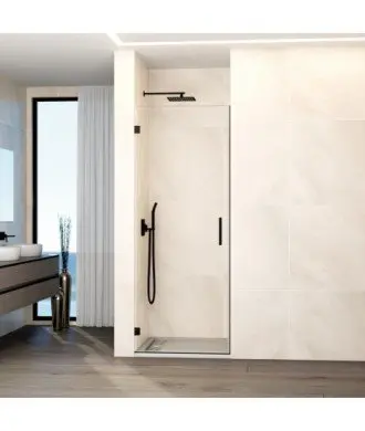 Paroi de douche noir 1 porte avec charnières murales, verre