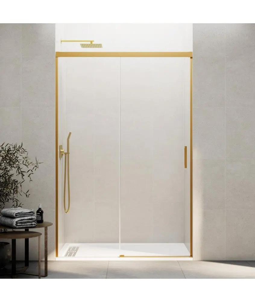 Paroi de douche en or brossé, 1 fixe et 1 coulissante Basic GME en Melonbath | Écrans de salle de bains | Offres