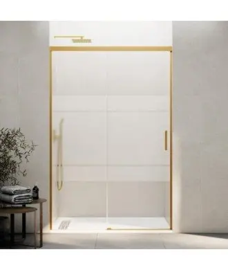 Paroi de douche en or brossé, 1 fixe et 1 coulissante Basic
