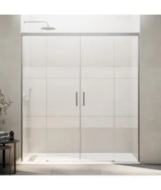 Paroi de douche nickel avec 2 panneaux fixes et 2 coulissants Basic