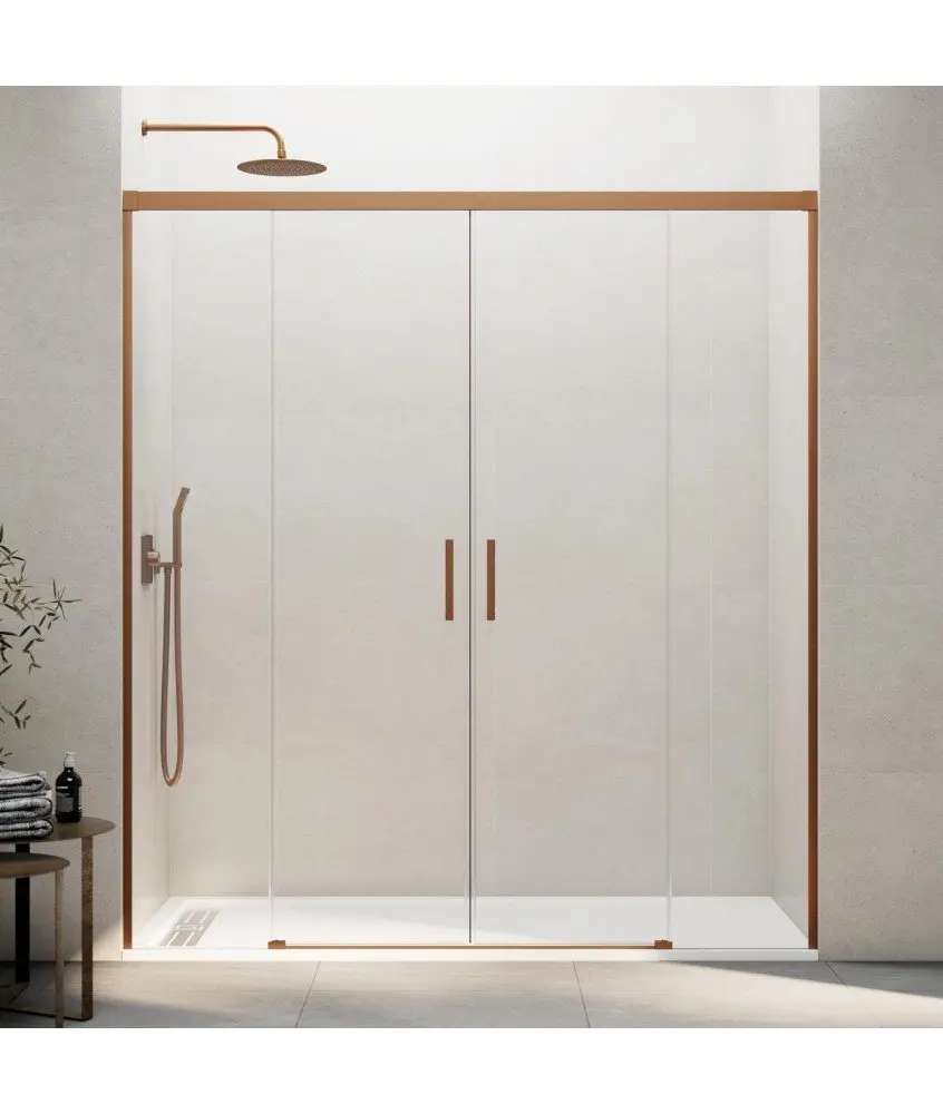 Paroi de douche en cuivre avec 2 fixes et 2 coulissants Basic GME en Melonbath | Écrans de salle de bains | Offres