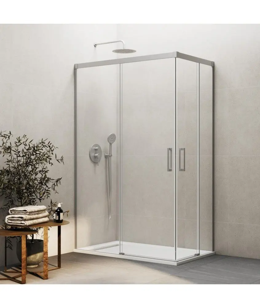 Paroi de douche d'angle nickel avec 2 fixes et 2 coulissants Basic GME en Melonbath | Écrans de salle de bains | Offres