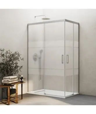 Paroi de douche d'angle nickel avec 2 fixes et 2 coulissants Basic