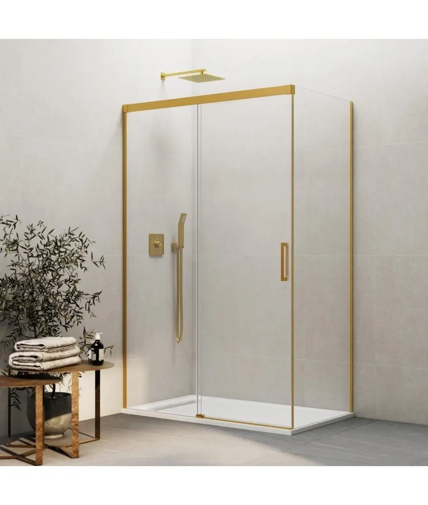 Paroi de douche rectangulaire basique en or brossé GME en Melonbath | Écrans de salle de bains | Offres