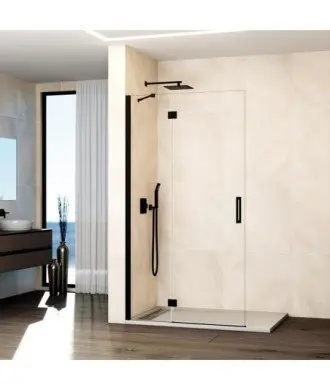 Paroi de douche noire 1 fixe et 1 pliante sans fermeture, en verre Glass GME en Melonbath | Écrans de salle de bains | Offres