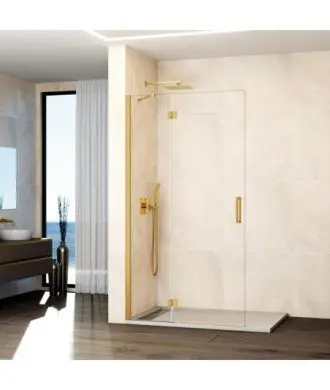 Paroi de douche en or brossé 1 fixe et 1 à charnière sans fermeture Glass GME en Melonbath | Écrans de salle de bains | Offres
