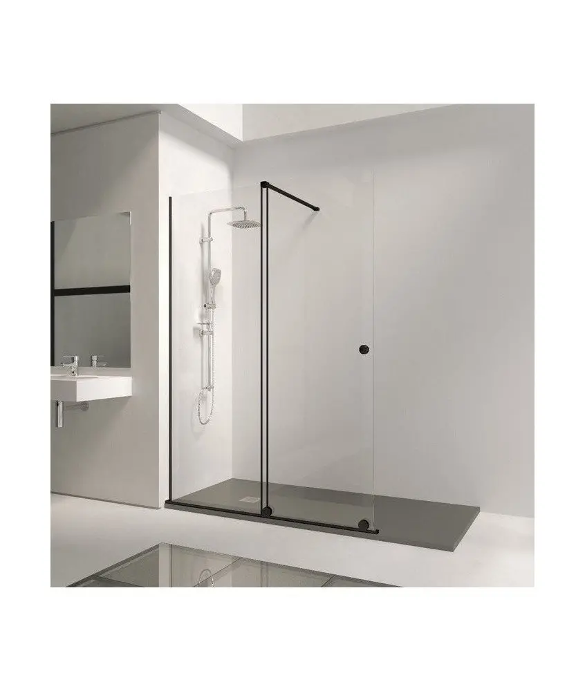 Paroi de douche noire fixe avec porte coulissante Bron Free Paroi de douche noire fixe avec porte coulissante Bron Free Torvisco en Melonbath | Écrans de salle de bains | Offres