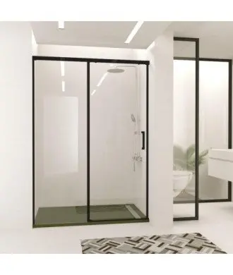Paroi de douche noire fixe avec porte coulissante Treban Torvisco en Melonbath | Écrans de salle de bains | Offres