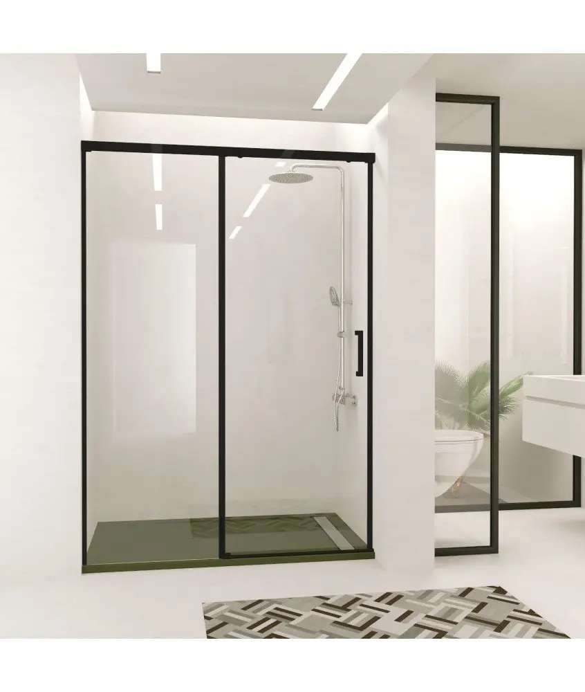 Paroi de douche noire fixe avec porte coulissante Treban Torvisco en Melonbath | Écrans de salle de bains | Offres