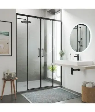 Paroi de douche frontale noire 2 fixe 2 coulissante Treban
