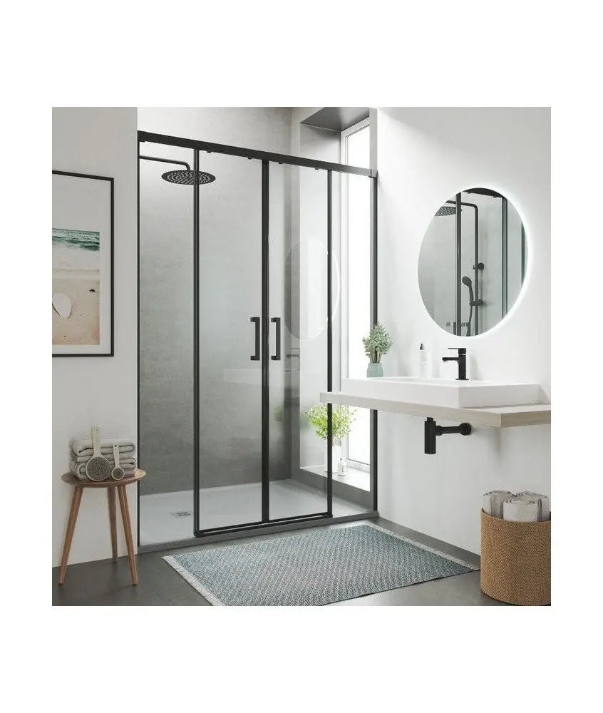 Paroi de douche frontale noire 2 fixe 2 coulissante Treban Torvisco en Melonbath | Écrans de salle de bains | Offres