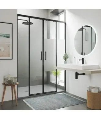Paroi de douche frontale noire 2 fixe 2 coulissante Treban