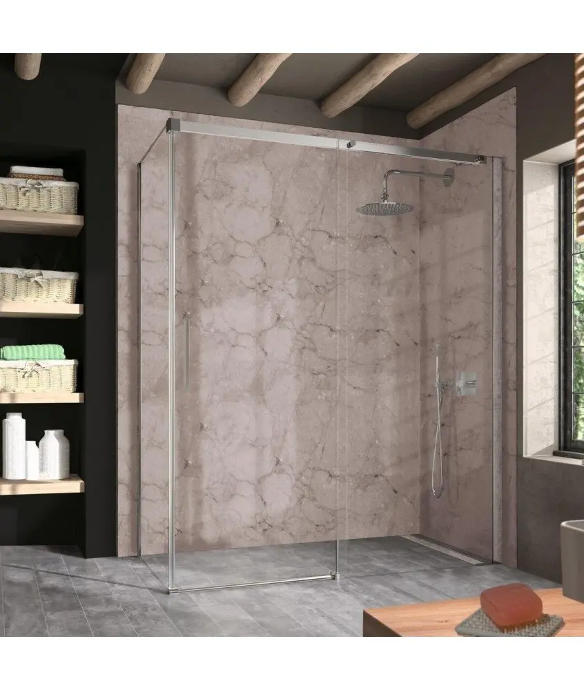Paroi de douche rectangulaire 2 fixes + 1 coulissante Luna Kassandra en Melonbath | Écrans de salle de bains | Offres