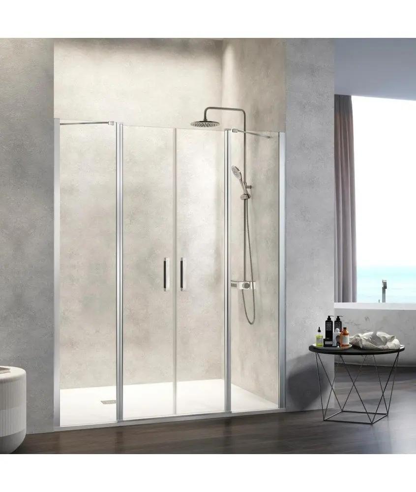 Paroi de douche frontale Nardi, deux fixes et deux pivotante Kassandra en Melonbath | Écrans de salle de bains | Offres