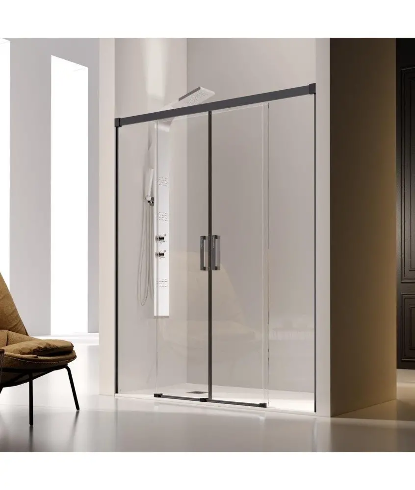 Paroi de douche deux fixes et deux coulissantes noires Glasé Kassandra en Melonbath | Écrans de salle de bains | Offres
