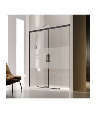 Paroi de douche deux fixes et deux coulissantes noires Glasé