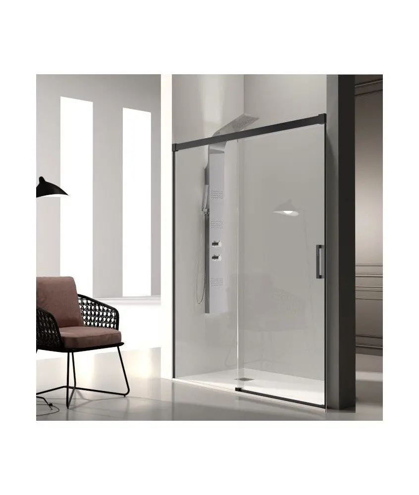 Paroi de douche noire 1 fixe plus 1 porte coulissante Glasé Kassandra en Melonbath | Écrans de salle de bains | Offres