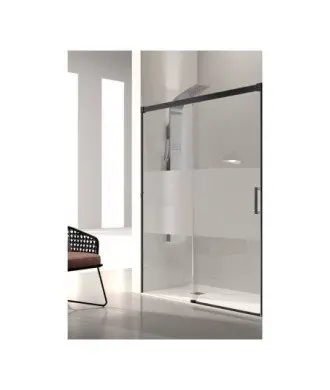 Paroi de douche noire 1 fixe plus 1 porte coulissante Glasé | GS102