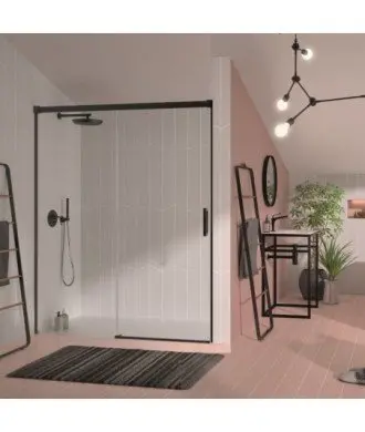 Paroi de douche noire 1 fixe plus 1 porte coulissante Glasé | GS102