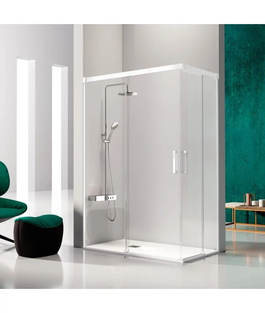 Paroi de douche coulissante blanche angulaire Glasé Kassandra en Melonbath | Écrans de salle de bains | Offres