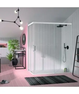 Paroi de douche angulaire en blanc mat modèle ® Glasé GS607