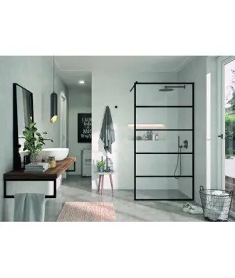 Paroi de douche fixe noire avec lignes | FR103 Kassandra