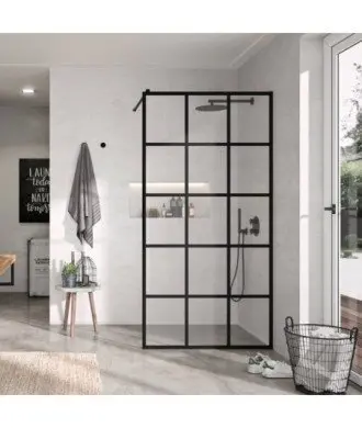 Paroi de douche fixe à carrés noirs Kassandra en Melonbath | Écrans de salle de bains | Offres