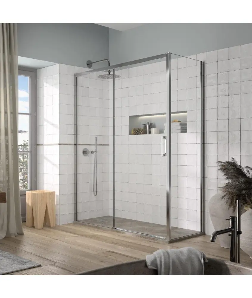 Paroid de douche rectangulaire avec deux Yoko fixes et coulissants Kassandra en Melonbath | Écrans de salle de bains | Offres