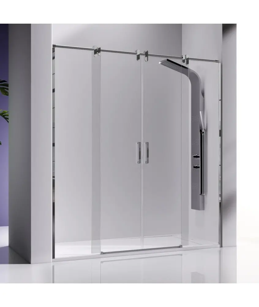 Paroi de douche 2 fixes et 2 coulissantes en inox Slim Kassandra en Melonbath | Écrans de salle de bains | Offres