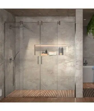 Paroi de douche frontale 2 fixes et 2 coulissantes Slim | Acier LM100