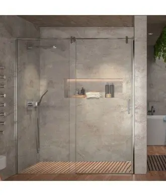 Paroi de douche fixe et coulissant fin en acier inoxydable Kassandra en Melonbath | Écrans de salle de bains | Offres