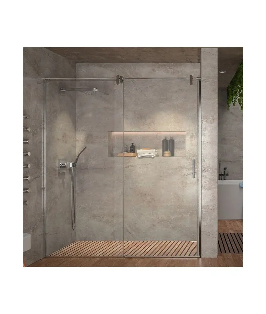 Paroi de douche fixe et coulissant fin en acier inoxydable Kassandra en Melonbath | Écrans de salle de bains | Offres