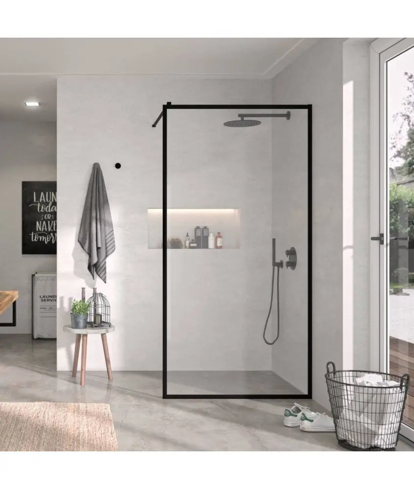 Paroi de douche fixe noire périmètre noir Kassandra en Melonbath | Écrans de salle de bains | Offres