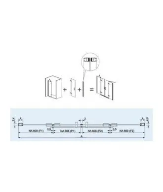 Paroi de douche noir 2 fixes et 2 rabattables avec charnières | NA415