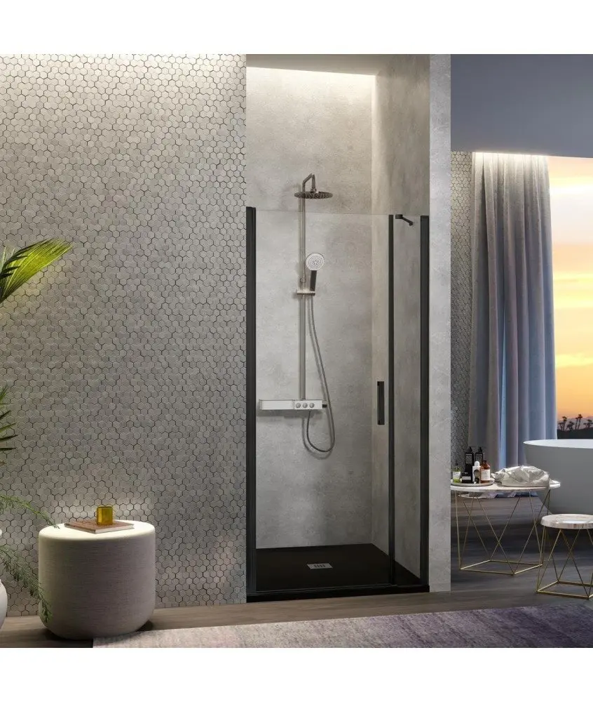 Paroi de douche fixe et pivotante au centre noire Nardi Kassandra en Melonbath | Écrans de salle de bains | Offres